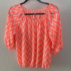 Magic Fit Bright Coral Chevron Blouse